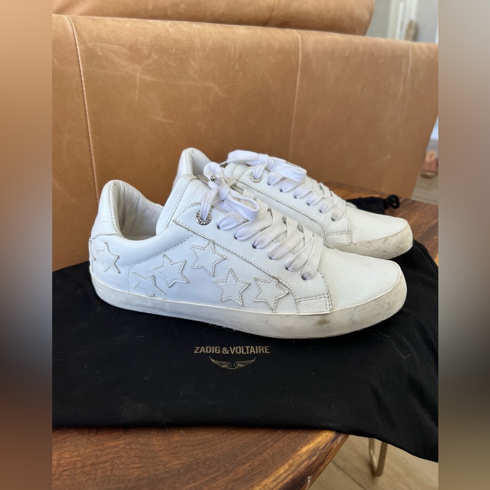 Zadig & Voltaire White Leather Star Sneakers